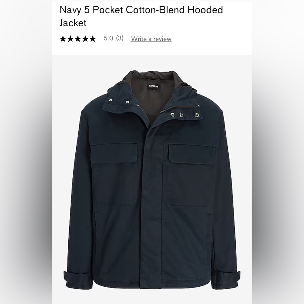 express navy 5 pocket cotton-blend hooded jacket